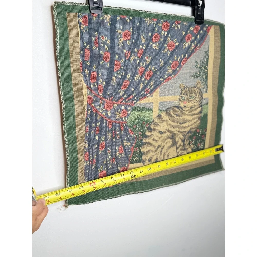 Vintage Cat Woven Tapestry Panel Home Decor Cottagecore Art Grannycore Rustic